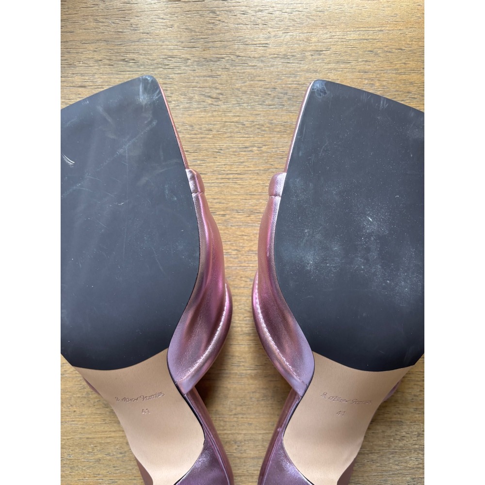 & Other Stories Metallic Pink Leather Square Toe Kitten Heel Mules Size 10 - Picture 7 of 9